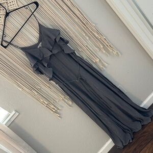 Elegant Charcoal Ruffle Maxi Dress